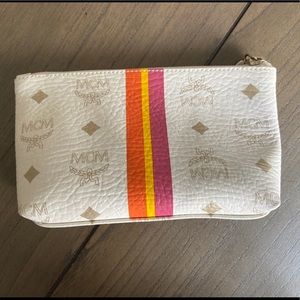 Authentic MCM White Gold Leather Cosmetic Bag